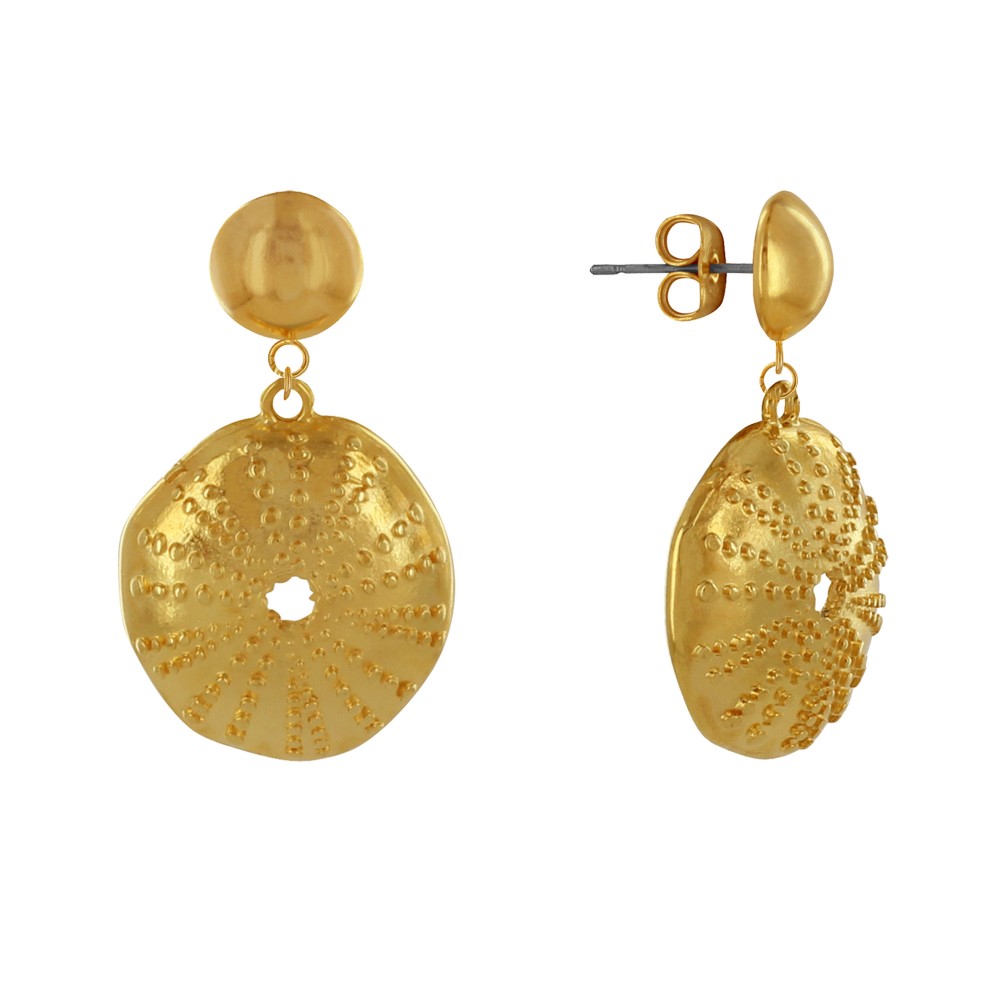 LES POULETTES BIJOUX Boucles d'Oreilles Laiton Doré Rond Coloré et Coquille d'Oursin