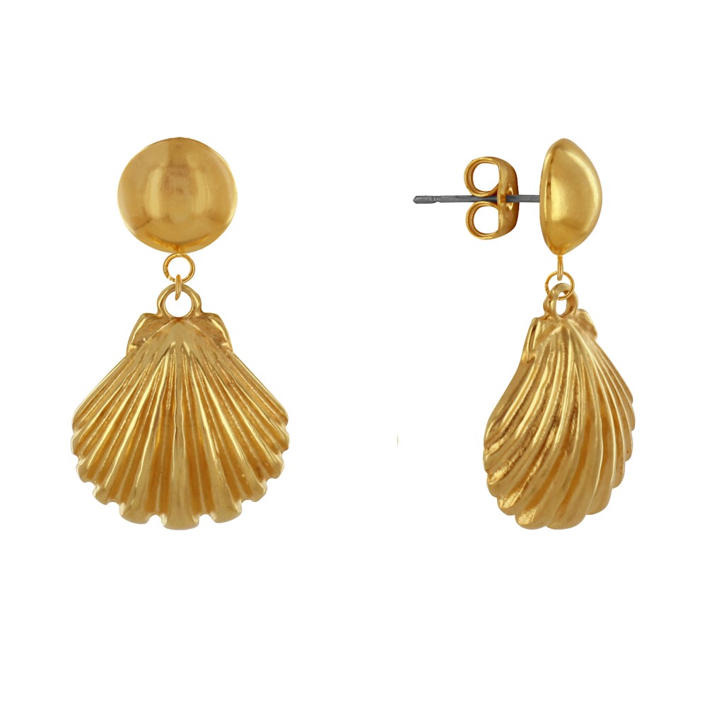 LES POULETTES BIJOUX Boucles d'Oreilles Laiton Doré Rond Coloré et Coquille Saint Ja