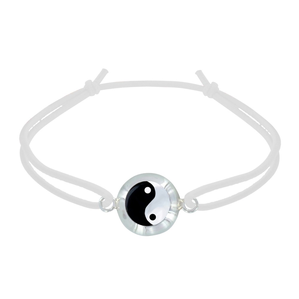 LES POULETTES BIJOUX Bracelet Lien Elastique Médaille de Nacre Yin et Yang - Blanc