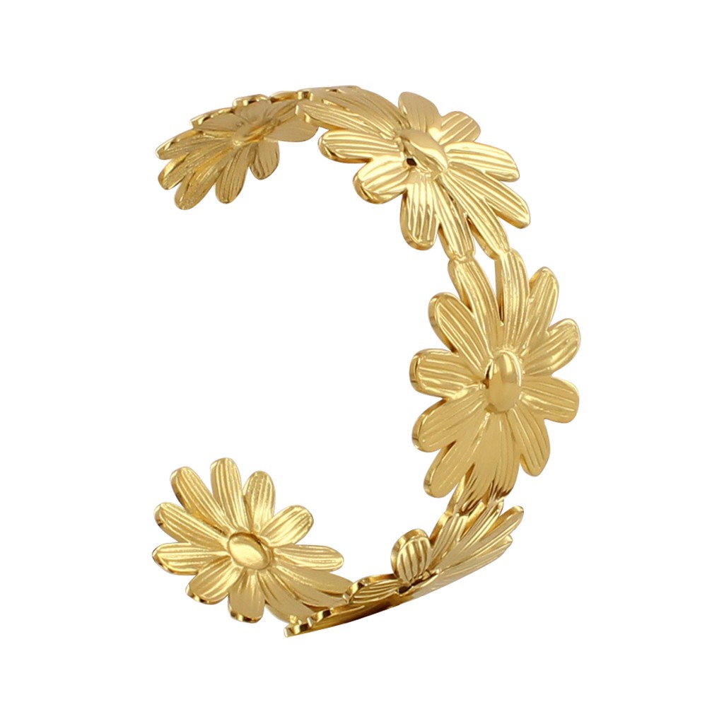 LES POULETTES BIJOUX Bracelet Acier Doré Manchette Marguerites