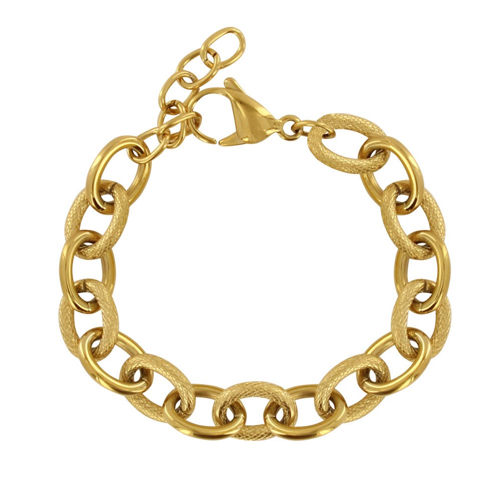 LES POULETTES BIJOUX Bracelet Acier Doré Maillons Ovales Lisses et Striés