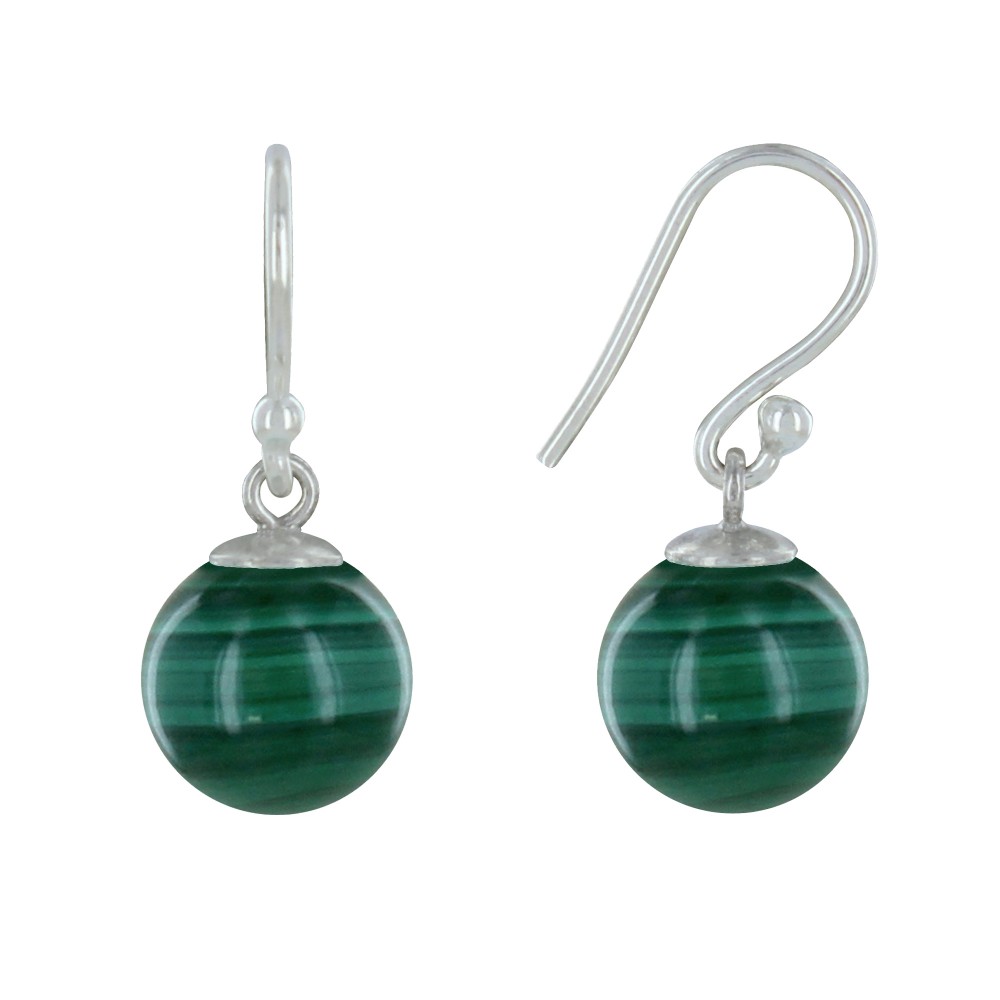 LES POULETTES BIJOUX Boucles d'Oreilles Argent 925 Billes de Malachite