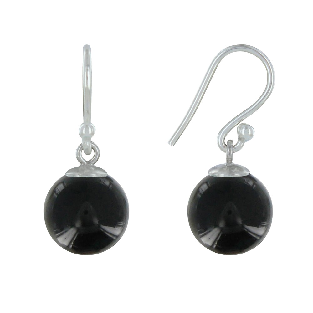 LES POULETTES BIJOUX Boucles d'Oreilles Argent 925 Billes d'Agate - Classics - Noir