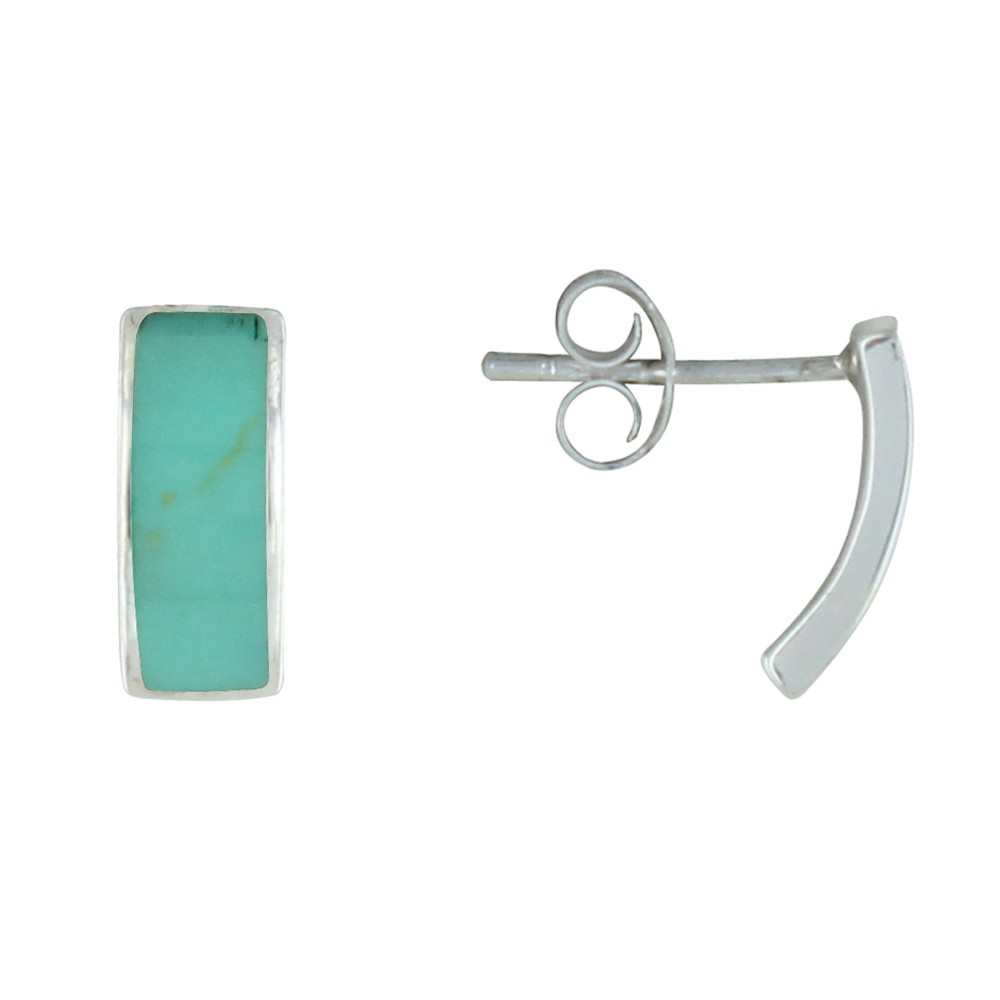 LES POULETTES BIJOUX Boucles d'Oreilles Argent Rectangle Incurvé en Résine - Turquoi