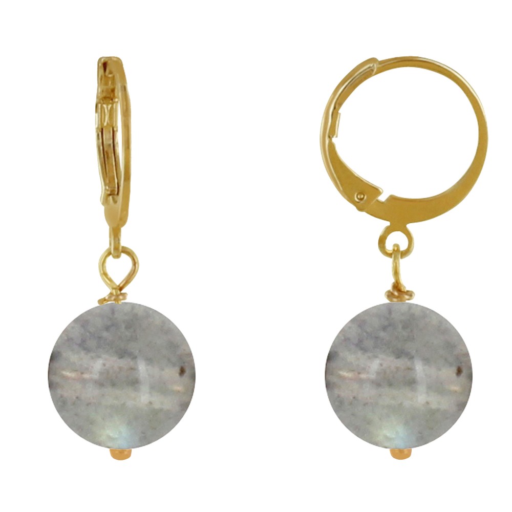 LES POULETTES BIJOUX Boucles d'Oreilles Mini Créoles Acier Doré et Perle de Labrador