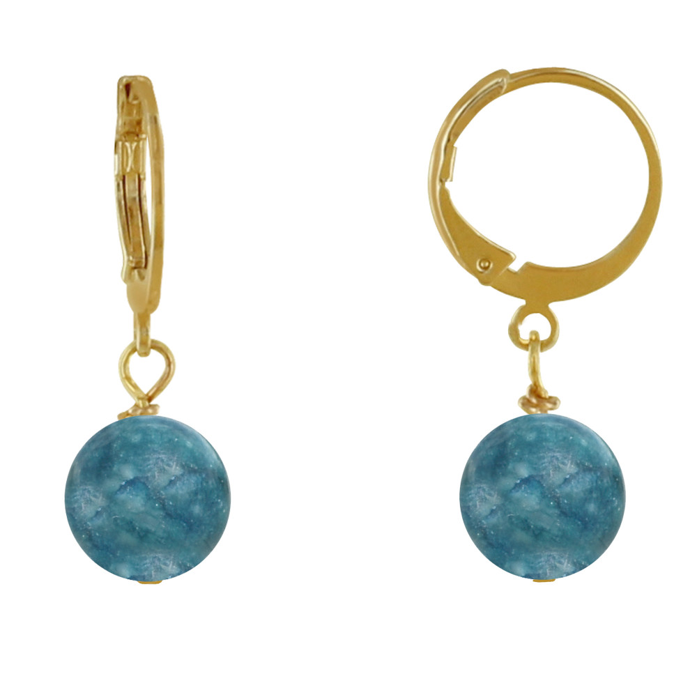 LES POULETTES BIJOUX - Boucles d'Oreilles Mini Créoles Acier Doré et Perle d'Apatite