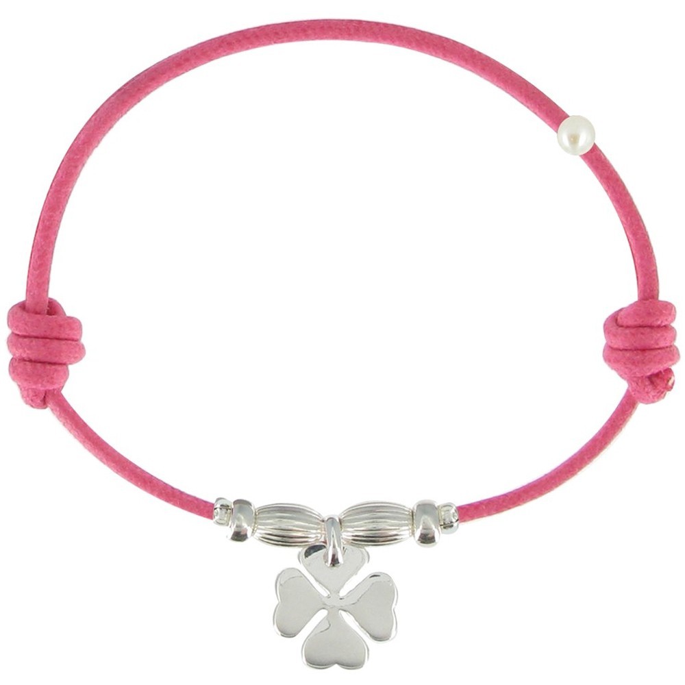 LES POULETTES BIJOUX Bracelet Lien Trèfle Argent 925 - Fuchsia