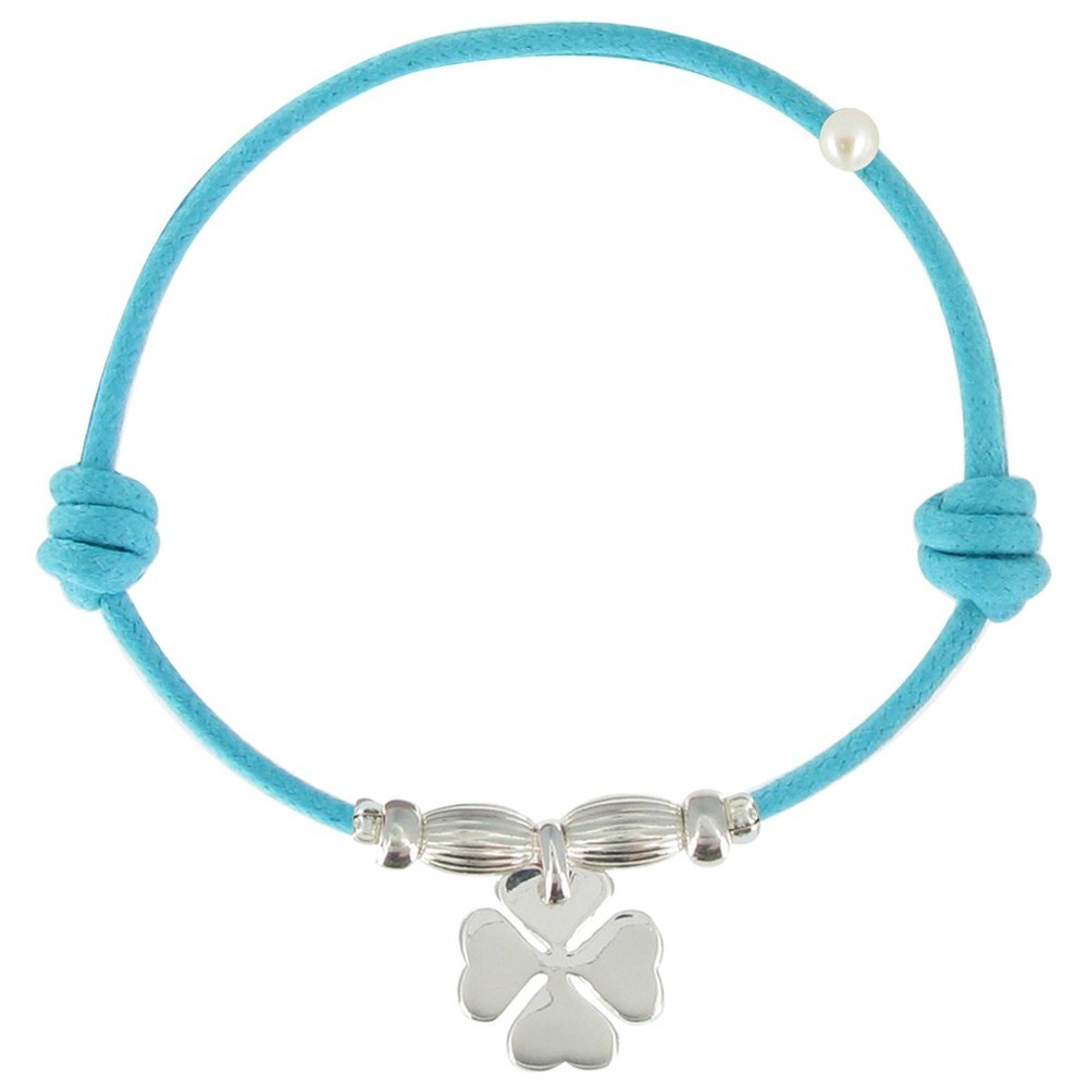LES POULETTES BIJOUX Bracelet Lien Trèfle Argent 925 - Turquoise