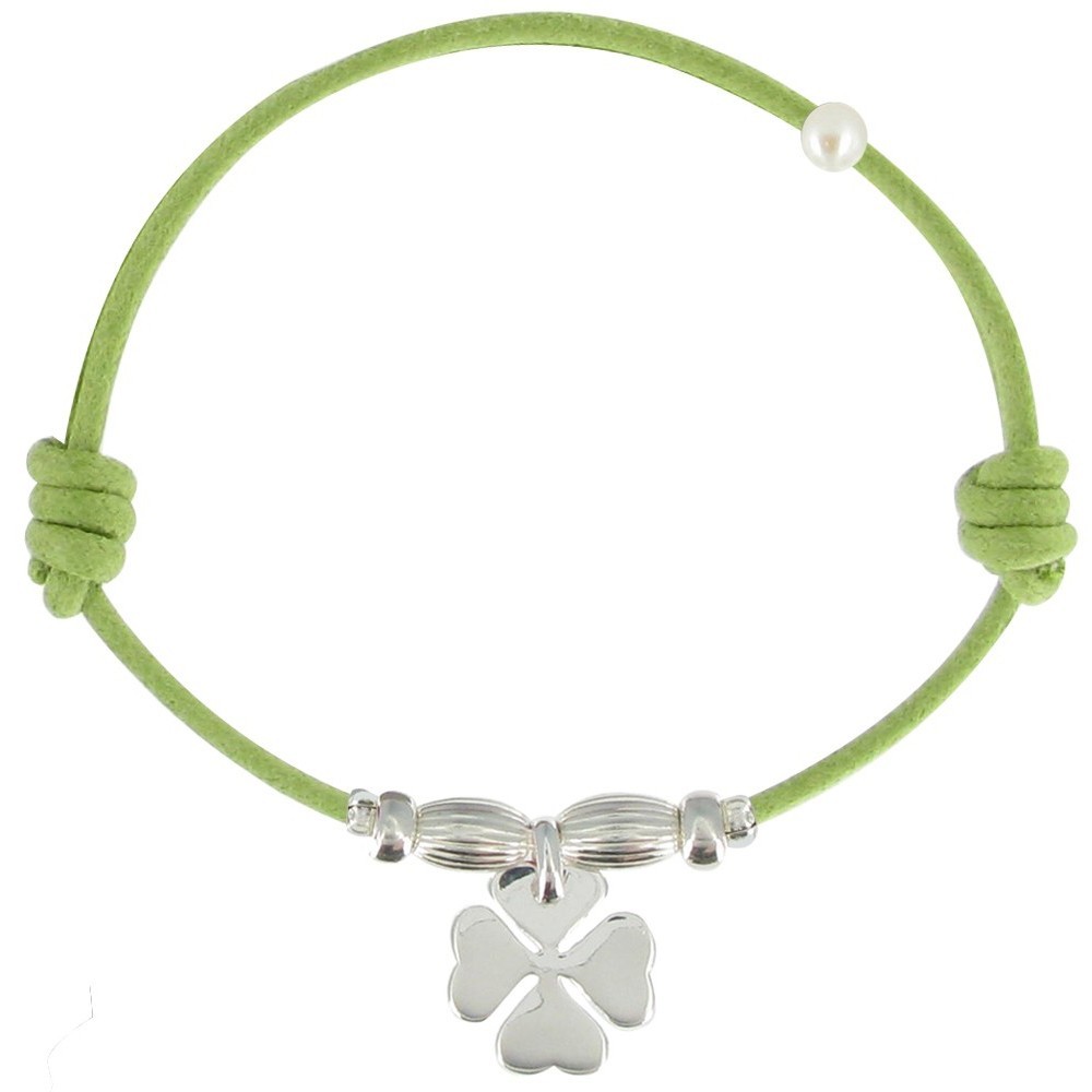LES POULETTES BIJOUX Bracelet Lien Trèfle Argent 925 - Vert