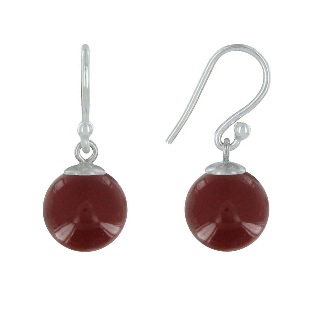 LES POULETTES BIJOUX Boucles d'Oreilles Argent 925 Billes d'Agate - Classics - Rouge
