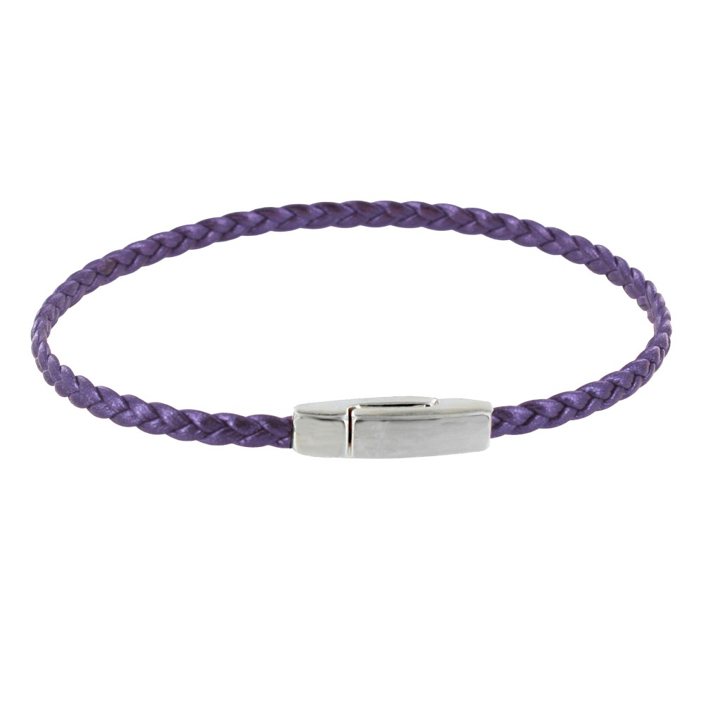 LES POULETTES BIJOUX Bracelet Femme Tresse Plate en Cuir Brillant Fermoir Aimanté Mé