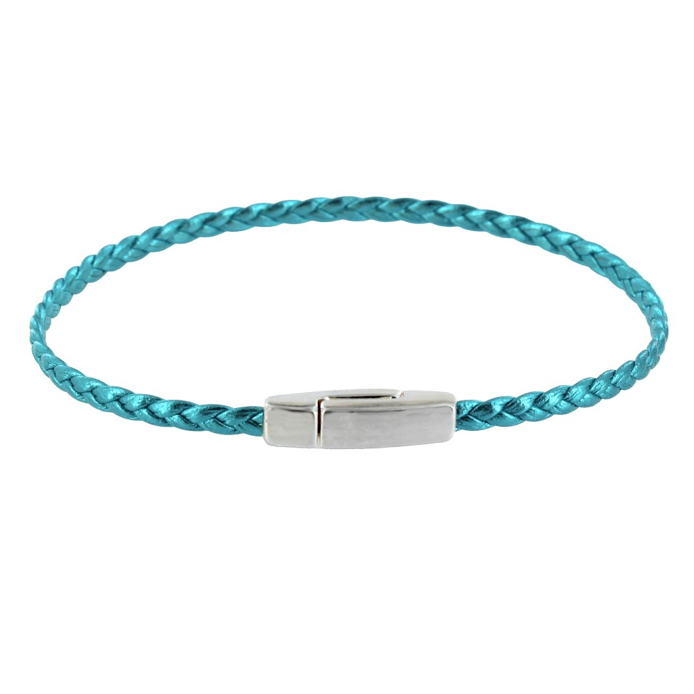 LES POULETTES BIJOUX Bracelet Femme Tresse Plate en Cuir Brillant Fermoir Aimanté Mé