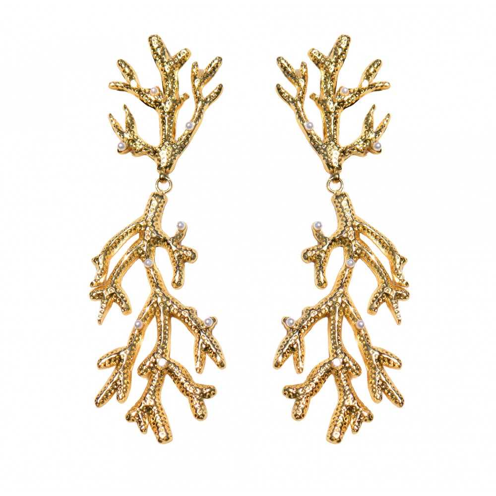 LES POULETTES BIJOUX Boucles d'Oreilles Acier Doré 316L Corail et Perles d'Imitation