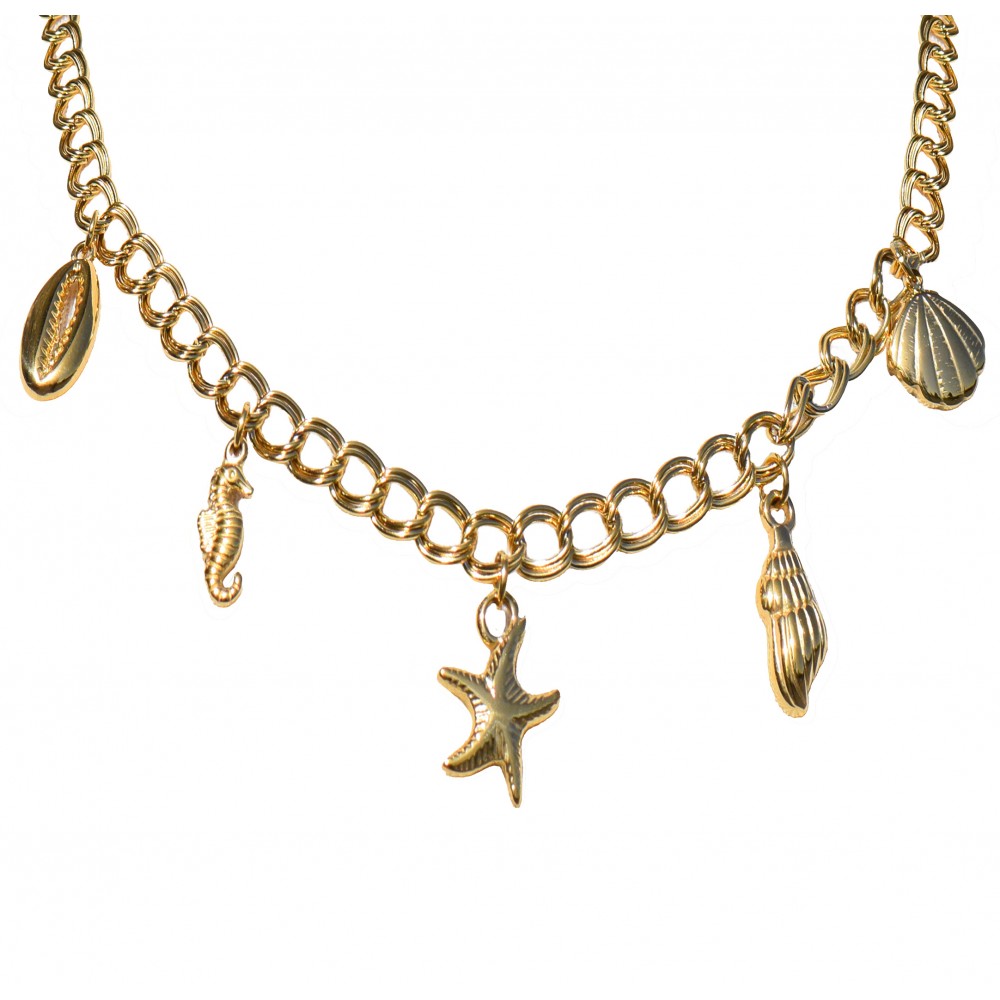 LES POULETTES BIJOUX Collier Acier Doré 316 L Breloques Trésors Marins
