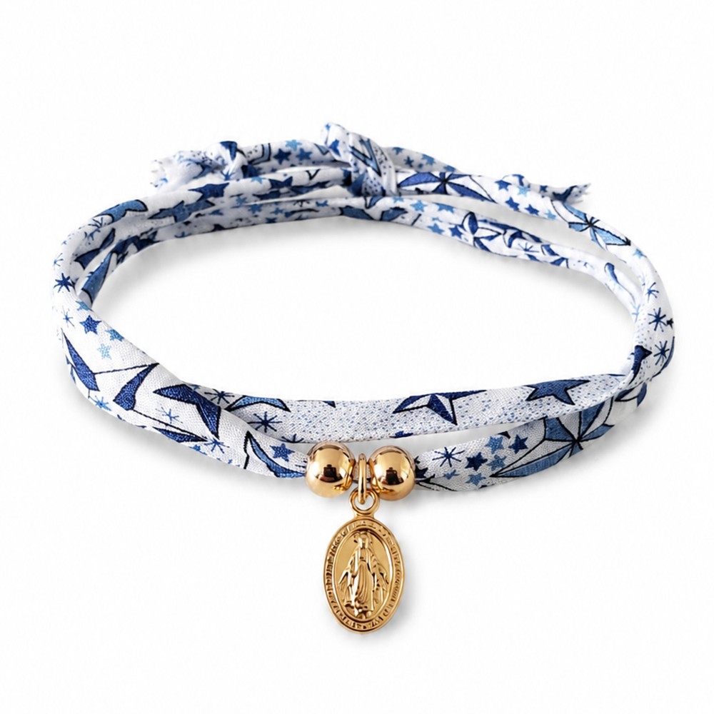 LES POULETTES BIJOUX Bracelet Double Tour Lien liberty et Petite Médaille Vierge Mir