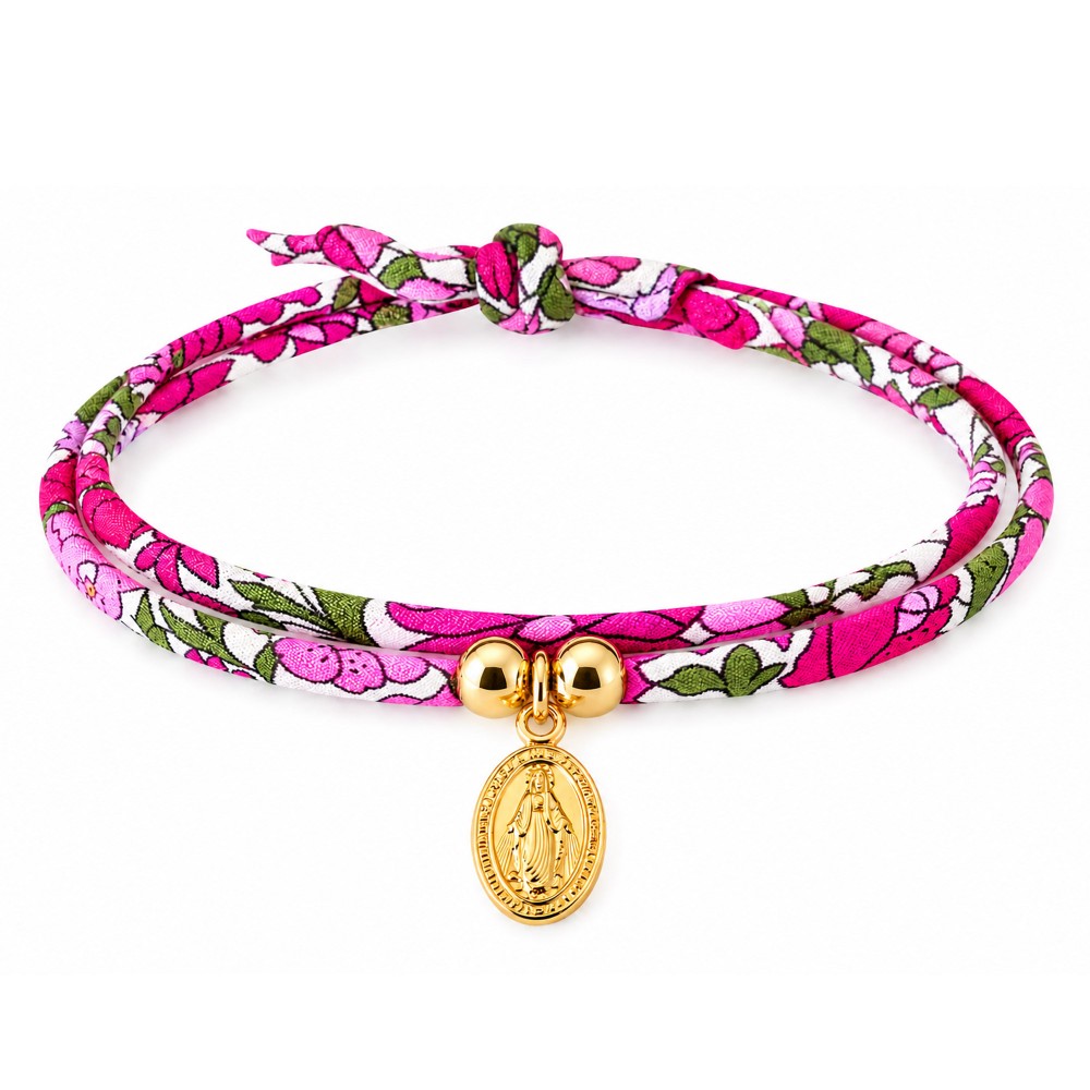 LES POULETTES BIJOUX Bracelet Double Tour Lien liberty et Petite Médaille Vierge Mir