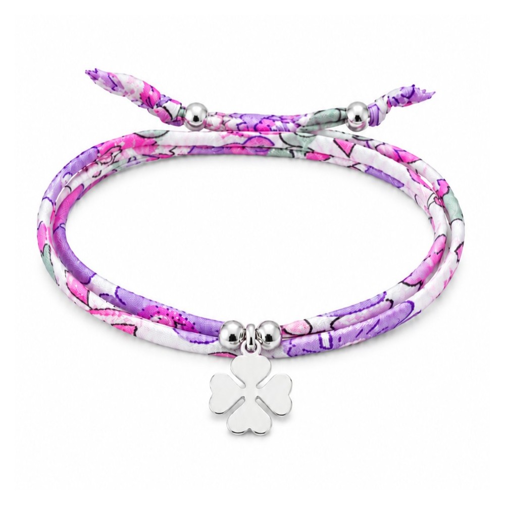 LES POULETTES BIJOUX Bracelet Double Tour Lien liberty et Trèfle Argent 925 - Colors