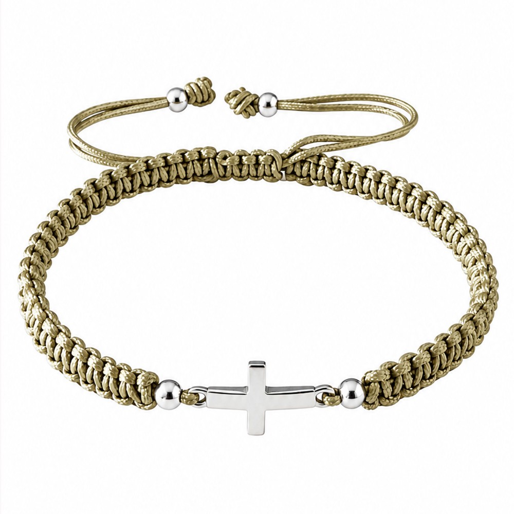 LES POULETTES BIJOUX Bracelet Argent 925 Croix Lien Tréssé - Classics - Vert kaki