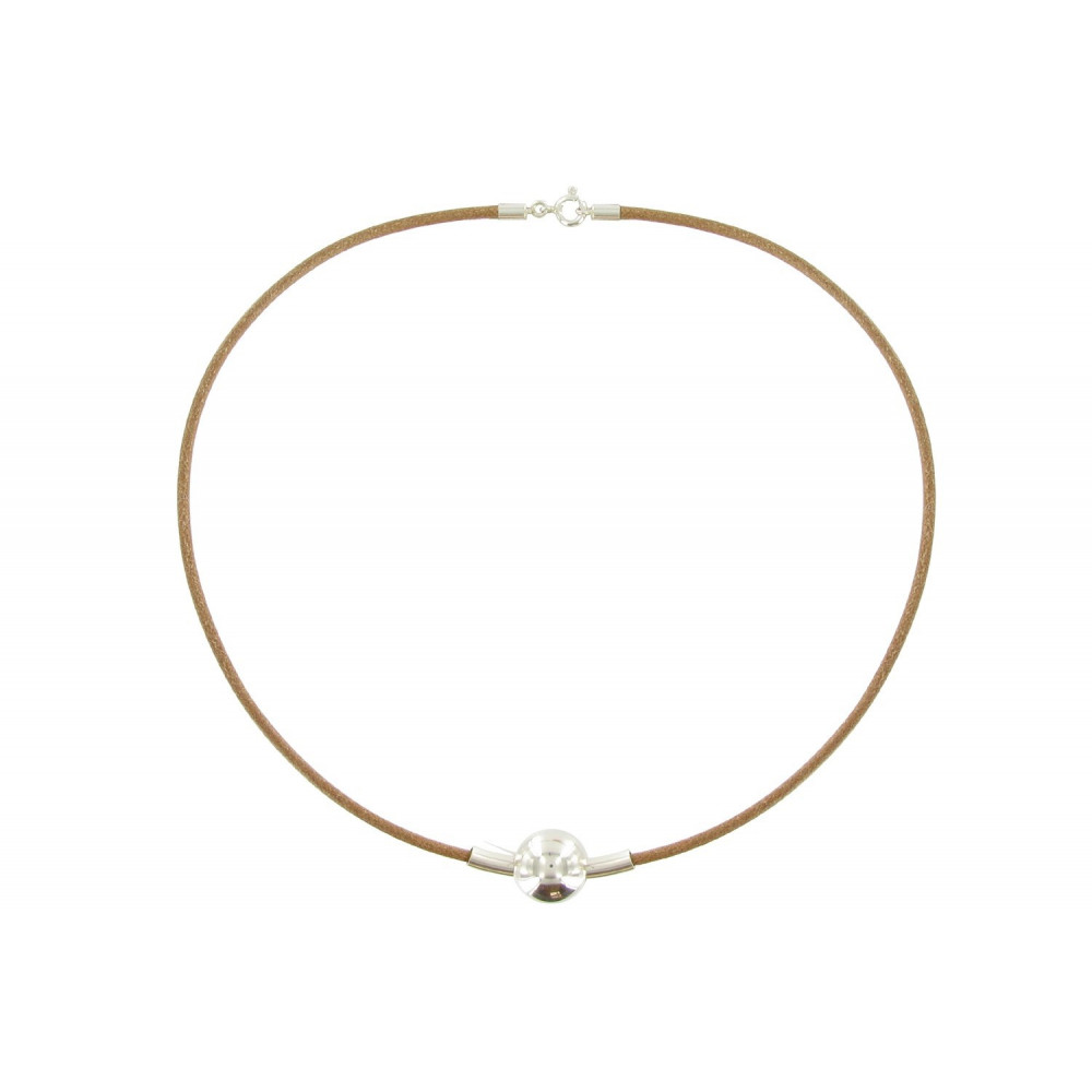 LES POULETTES BIJOUX Collier Bulles Argent Lien Cuir Naturel