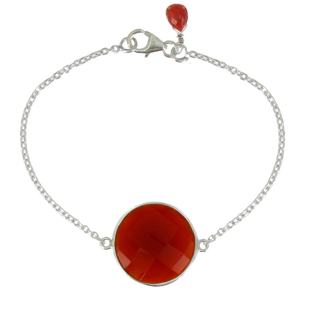 LES POULETTES BIJOUX Bracelet Argent 925 Pavé Facetté d'Onyx Rouge