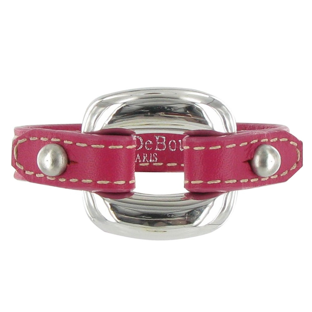 LES POULETTES BIJOUX Bracelet Cuir et Maille Carrée Argent 925 - Fuchsia