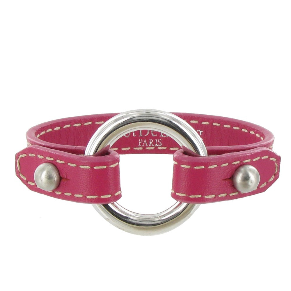 LES POULETTES BIJOUX X Bracelet Cuir et Anneau Argent 925 - Cuir Fuchsia