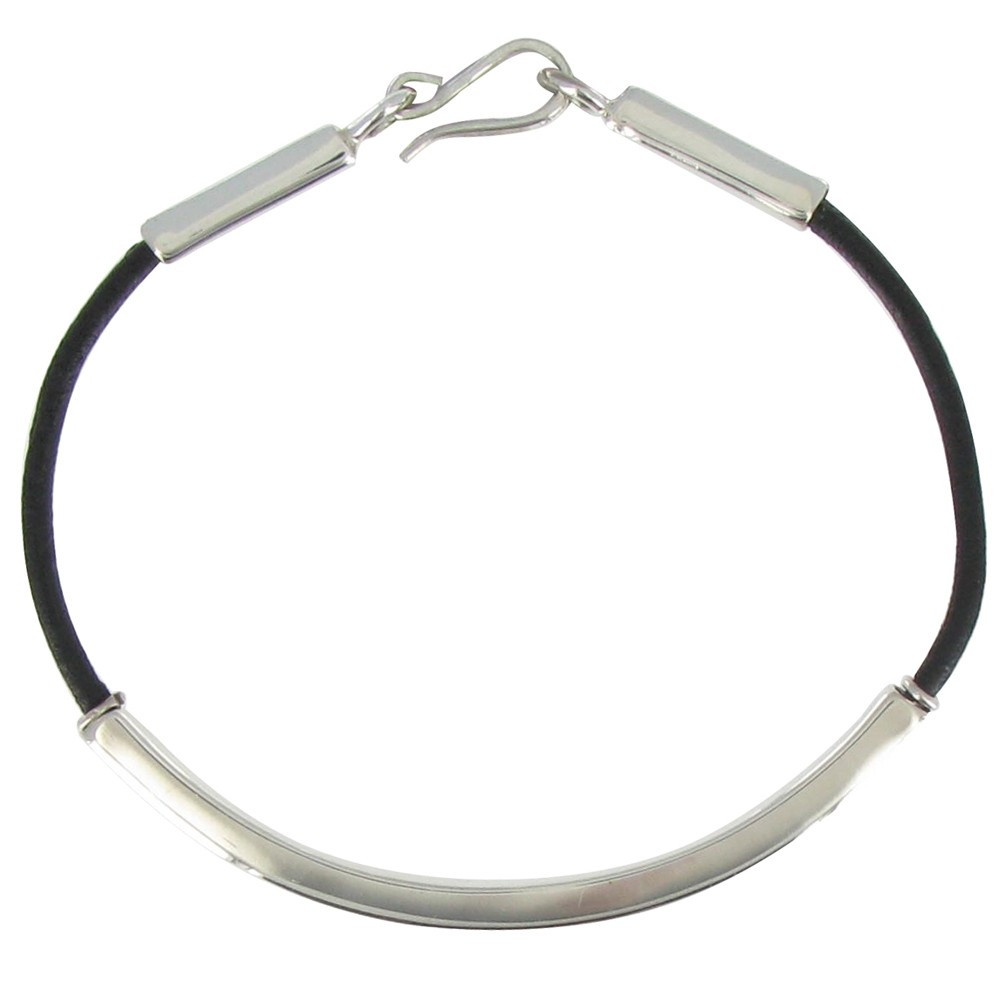 LES POULETTES BIJOUX Bracelet Demi-Jonc Argent Lien Cuir Noir