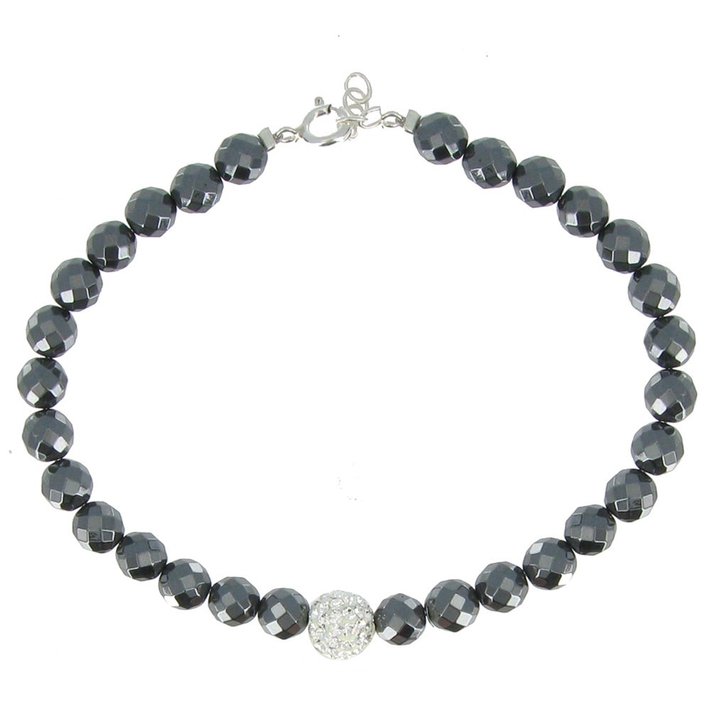 LES POULETTES BIJOUX Bracelet Perles d'Onyx Noires et Boule à Facettes Cristal