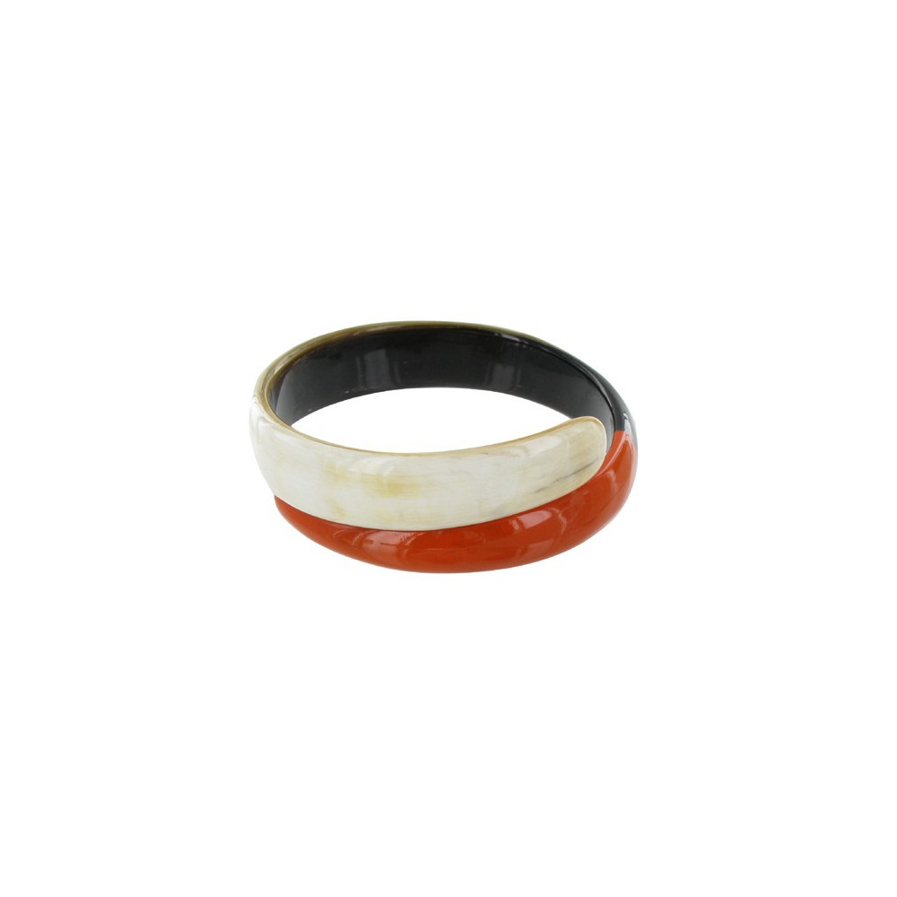 LES POULETTES BIJOUX V Bracelet en Corne Couleur Ivoire et Résine Orange