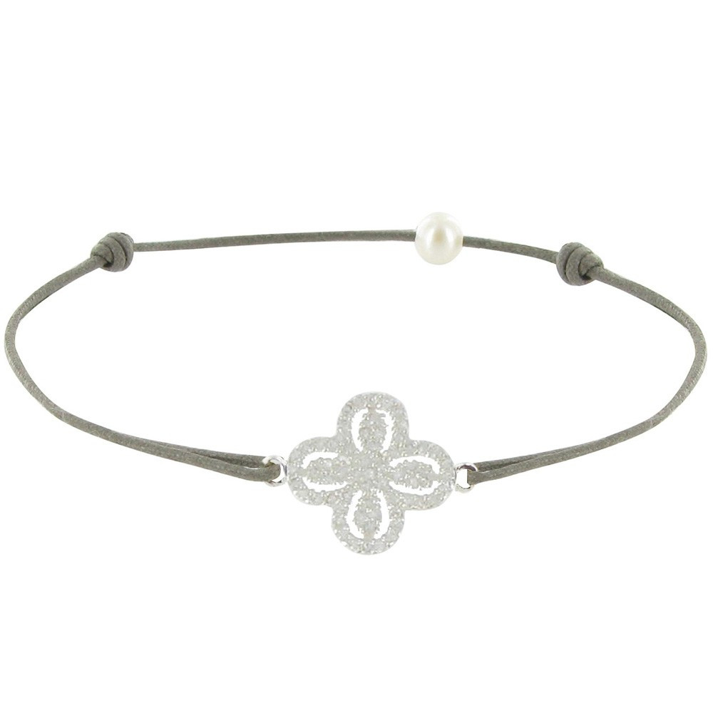 LES POULETTES BIJOUX Bracelet Lien Argent 925 Fleur de Strass - Classics - Gris