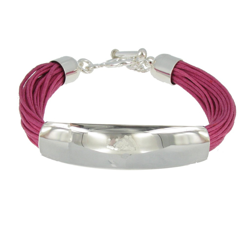 LES POULETTES BIJOUX V Bracelet Argent Demi-Jonc sur Fils de Coton Fuchsia