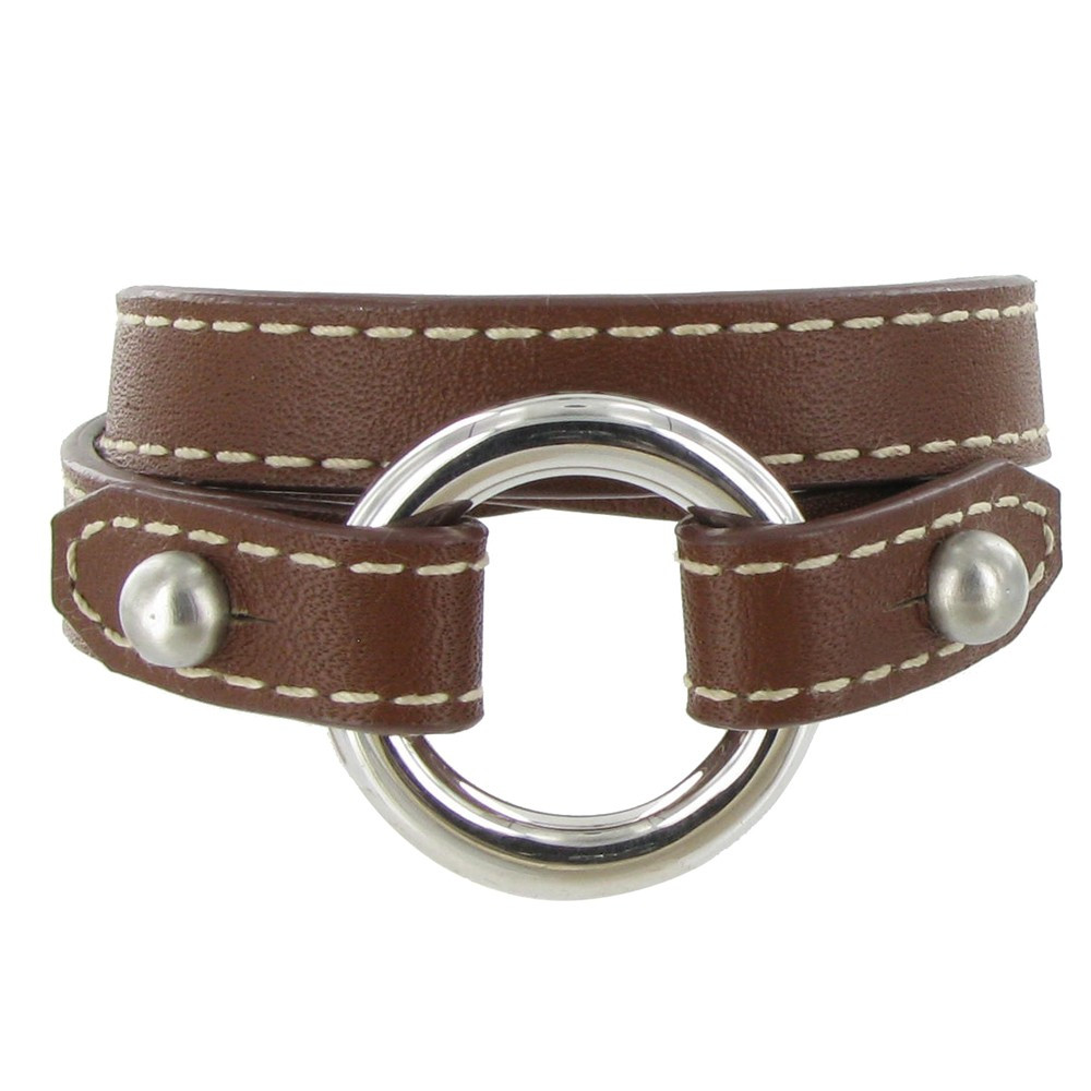 LES POULETTES BIJOUX Bracelet Double Tour Cuir et Anneau Argent 925 - Cuir Marron
