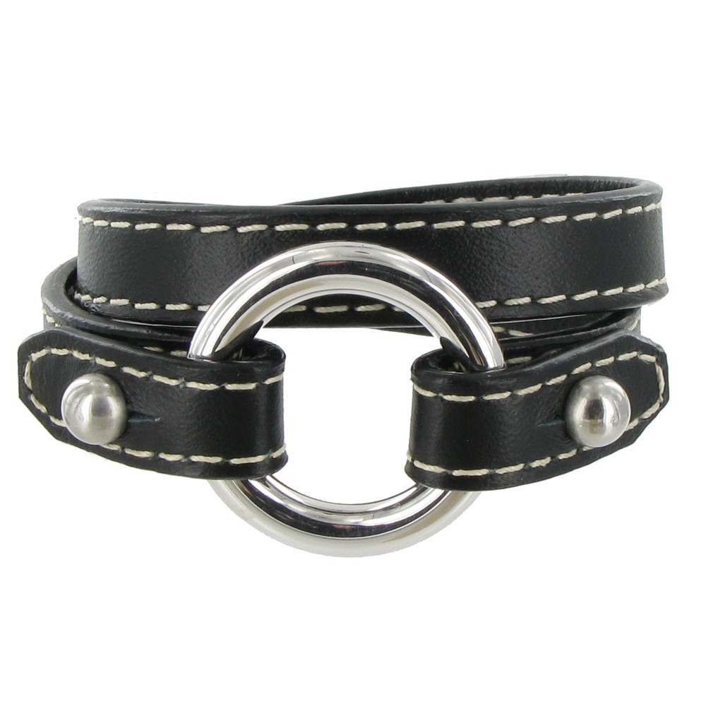LES POULETTES BIJOUX Bracelet Double Tour Cuir et Anneau Argent 925 - Cuir Noir
