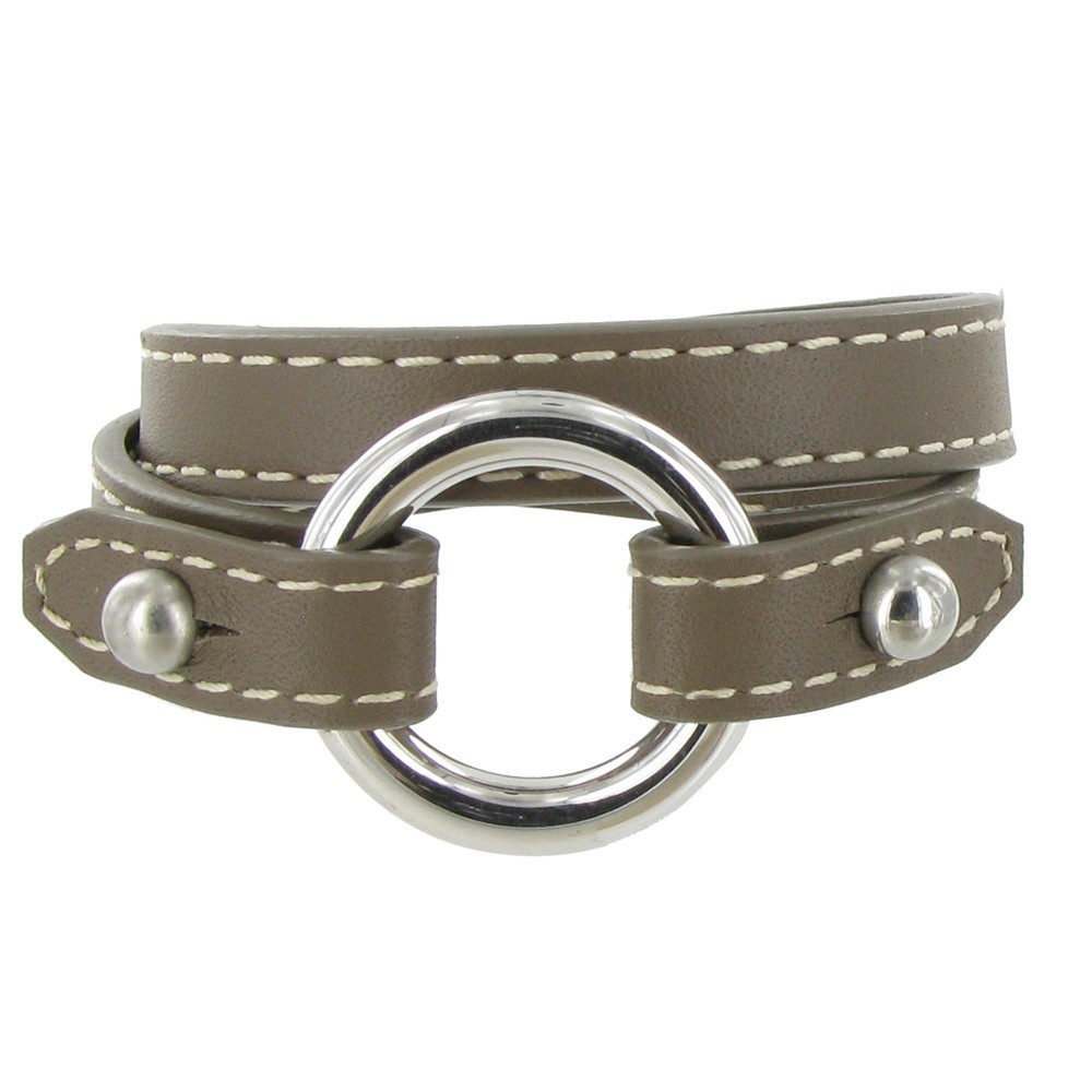 LES POULETTES BIJOUX Bracelet Double Tour Cuir et Anneau Argent 925 - Cuir Beige