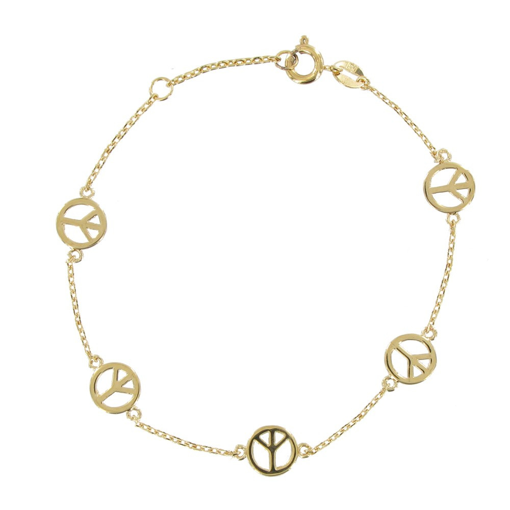 LES POULETTES BIJOUX V Bracelet Plaqué Or Cinq Médailles Peace and Love
