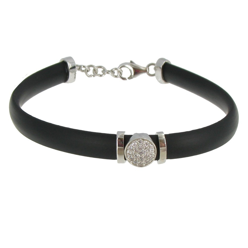 LES POULETTES BIJOUX V Bracelet Silicone Noir Rond Argent et Strass
