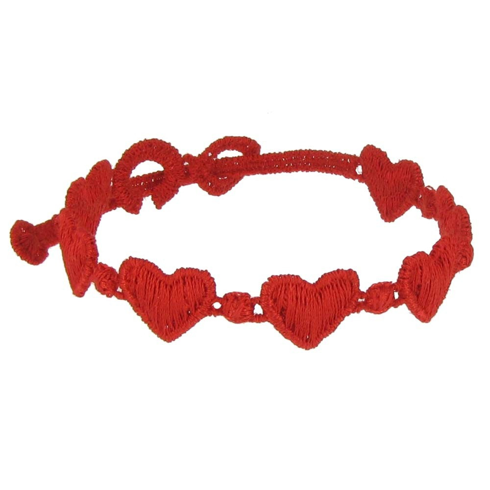 LES POULETTES BIJOUX VCruciani Bracelet Dentelle Coeurs Rouge
