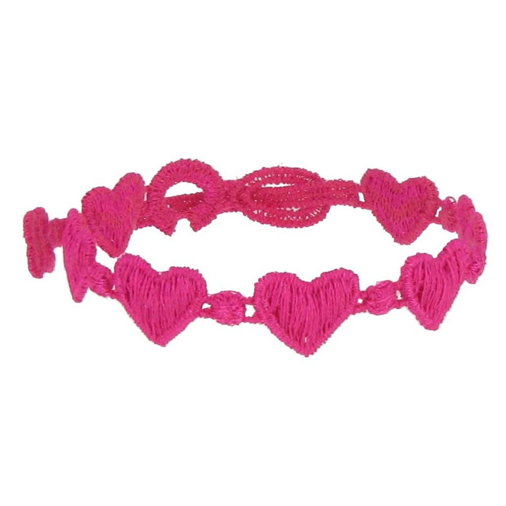 LES POULETTES BIJOUX V Cruciani Bracelet Dentelle Coeurs Fuchsia