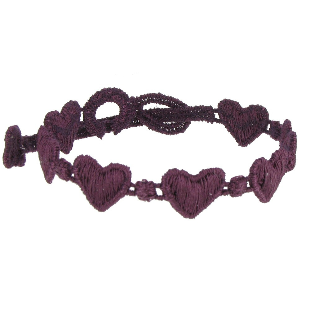LES POULETTES BIJOUX Cruciani Bracelet Dentelle Coeurs Prune