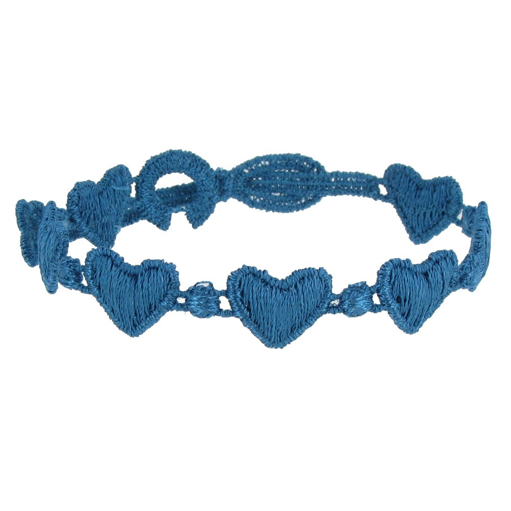 LES POULETTES BIJOUX V Cruciani Bracelet Dentelle Coeurs Bleu Pétrole
