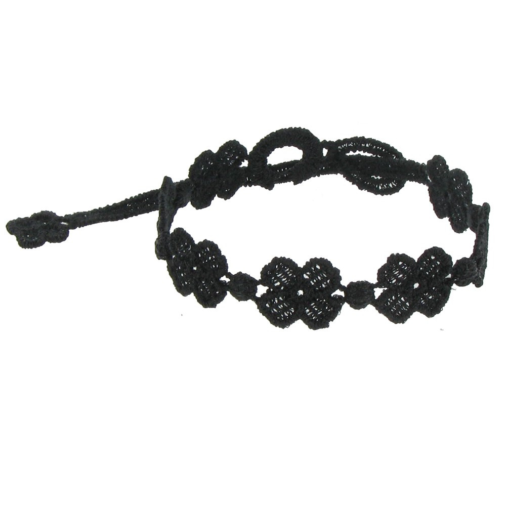 LES POULETTES BIJOUX Cruciani Bracelet Dentelle 7 Trèfles Noir