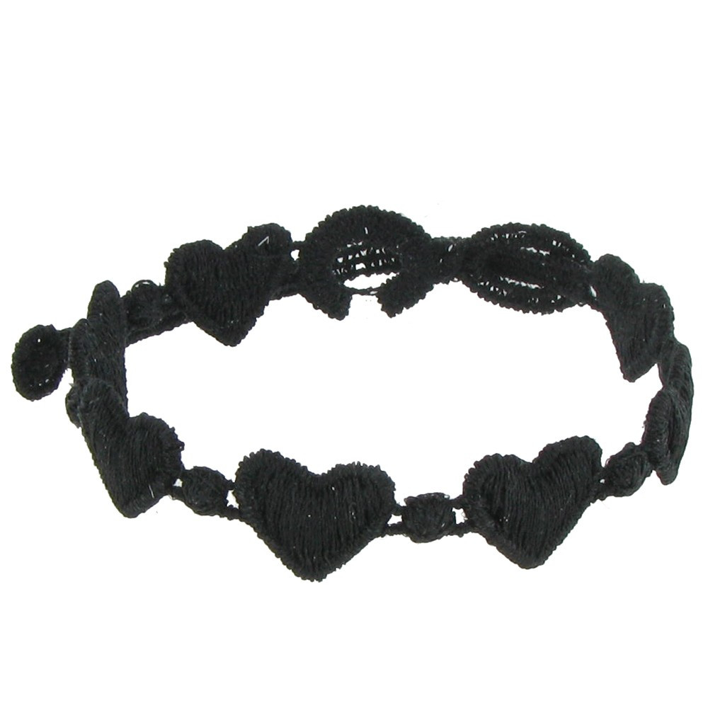 LES POULETTES BIJOUX Cruciani Bracelet Dentelle Coeurs Noir