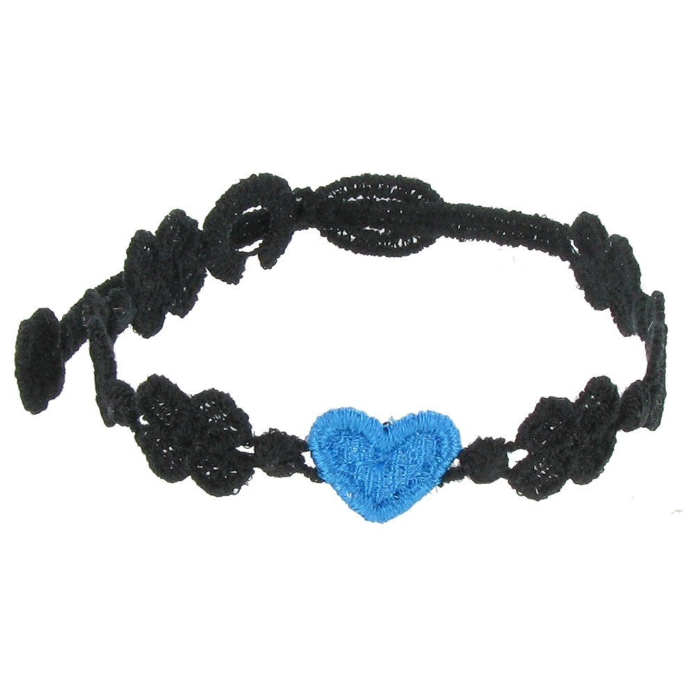 LES POULETTES BIJOUX V Cruciani Bracelet Dentelle You Star Noir Coeur Azur