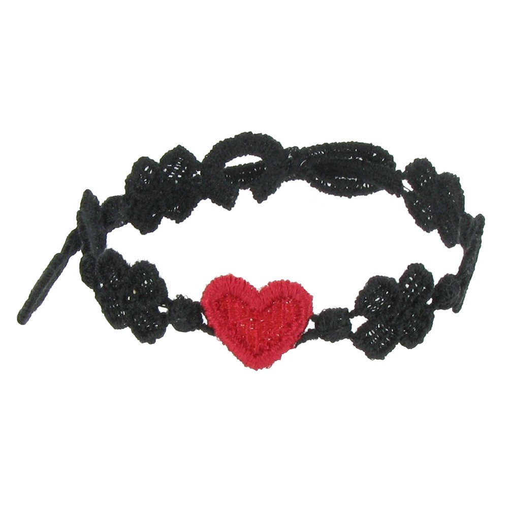 LES POULETTES BIJOUX V Cruciani Bracelet Dentelle You Star Noir Coeur Rouge