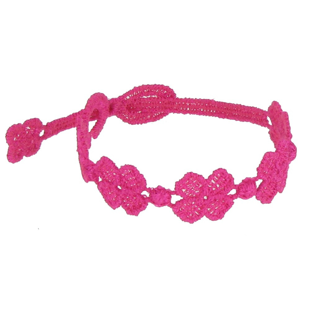 LES POULETTES BIJOUX Cruciani Bracelet Enfant Dentelle 5 Trèfles Fuchsia