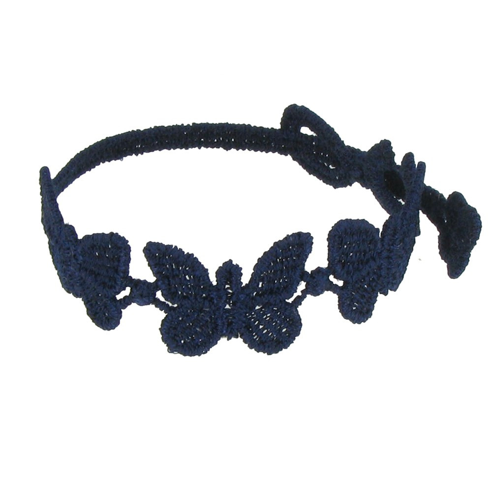 LES POULETTES BIJOUX Cruciani Bracelet Enfant Dentelle Papillons Bleu Navy