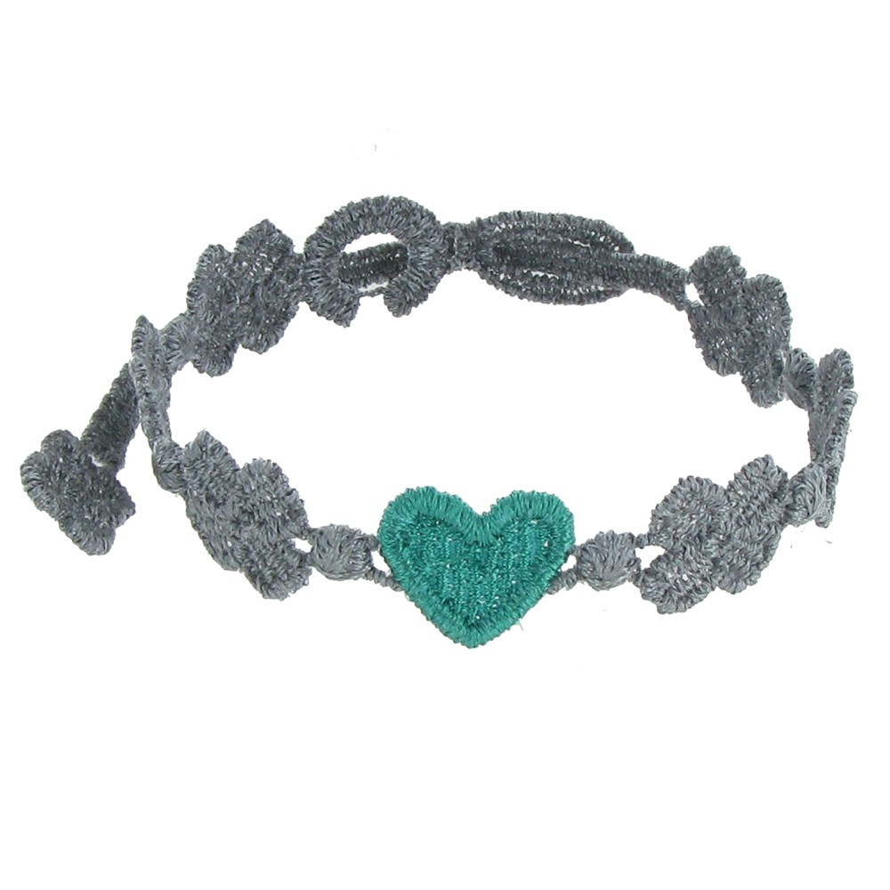 LES POULETTES BIJOUX V Cruciani Bracelet Dentelle You Star Gris Foncé Coeur Vert Fon