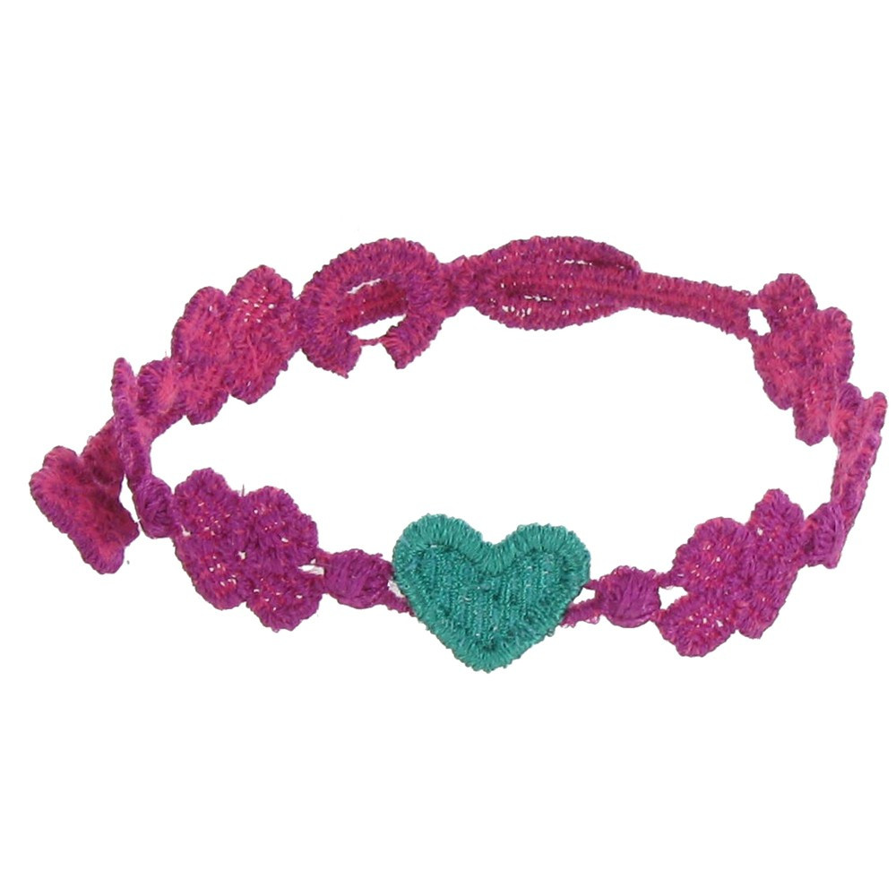 LES POULETTES BIJOUX Cruciani Bracelet Dentelle You Star Framboise Coeur Vert Foncé