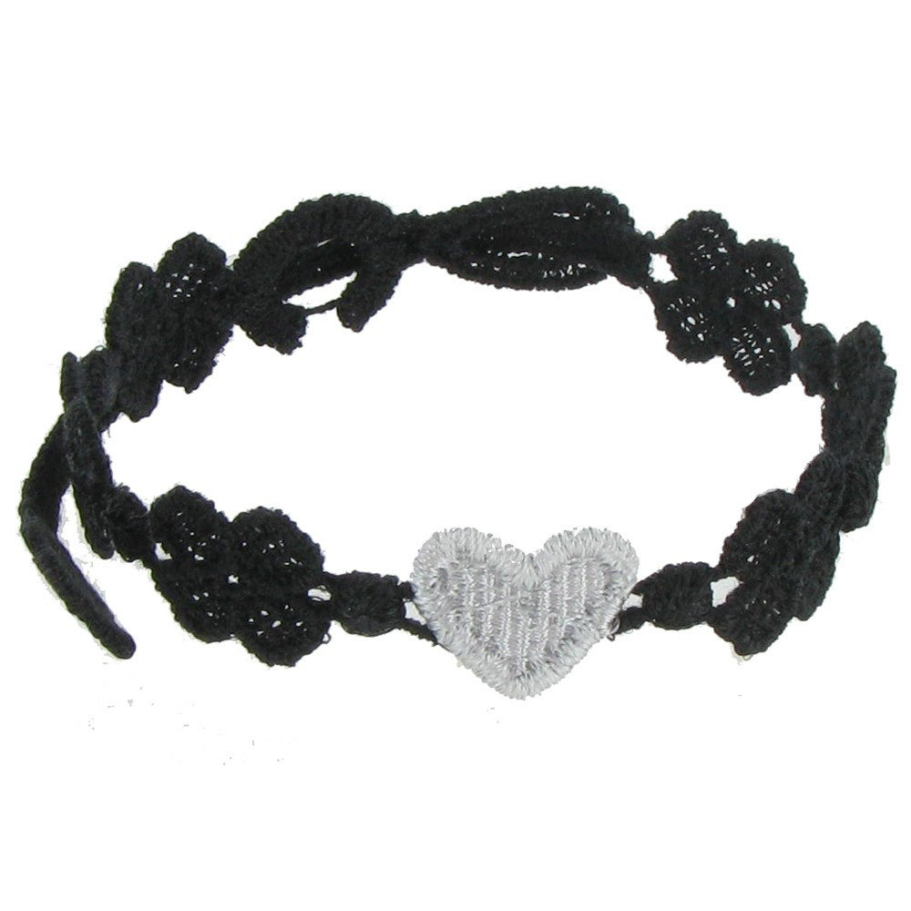 LES POULETTES BIJOUX V Cruciani Bracelet Dentelle You Star Noir Coeur Gris Clair