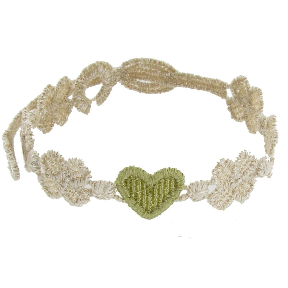 LES POULETTES BIJOUX V Cruciani Bracelet Dentelle You Star Beige Coeur Kaki